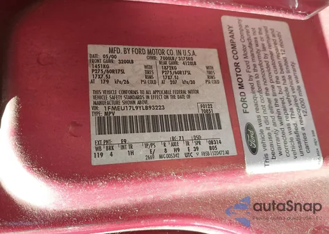 2000 Ford Expedition Eddie Bauer from USA, damaged, VIN 1FMEU17L9YLB93223